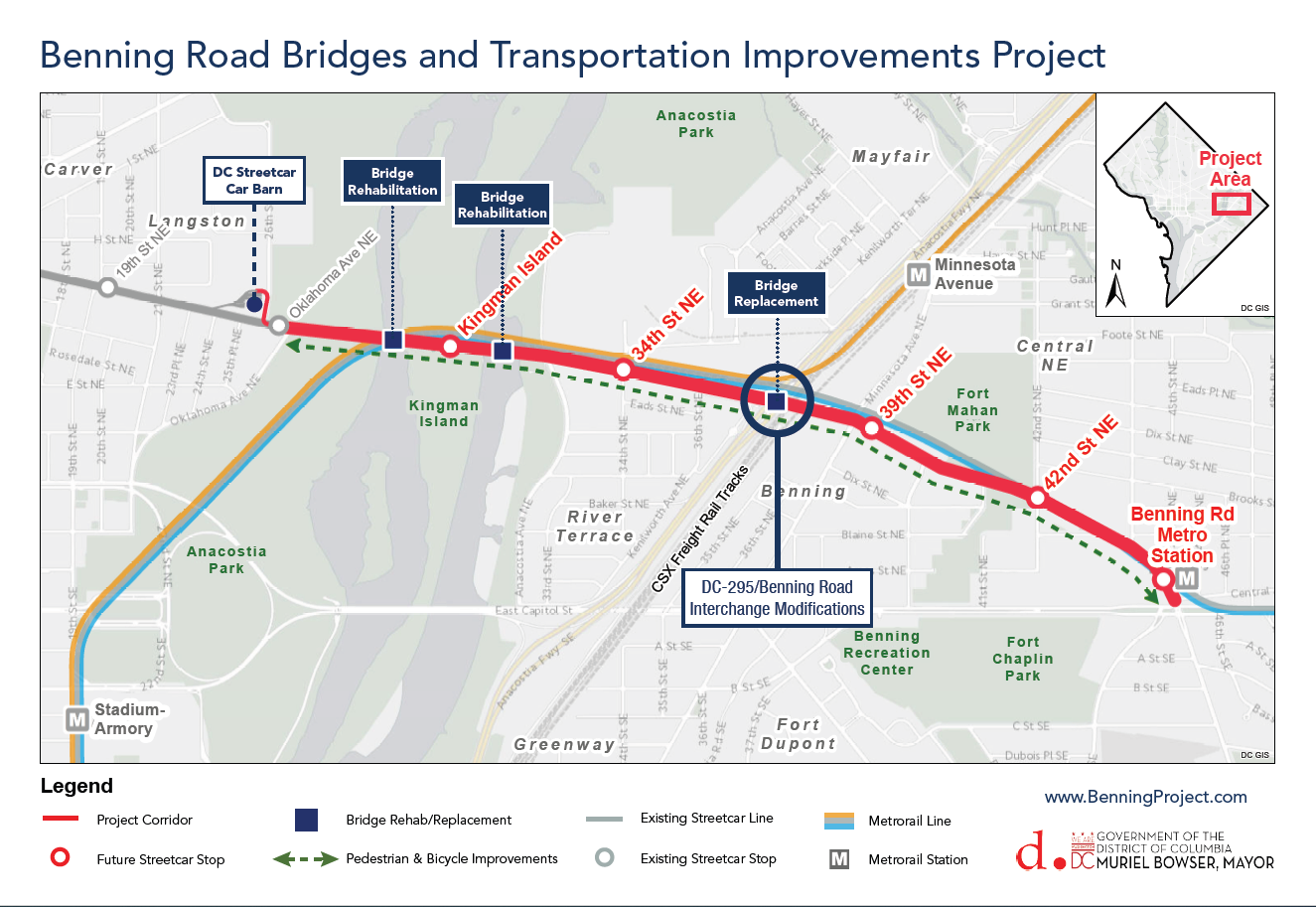 Project Map map showing project area and features of Benning road
